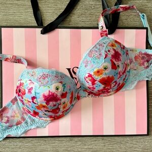 Victoria's Secret Floral Blue Shine Strap Push Up Bra 34D NWT